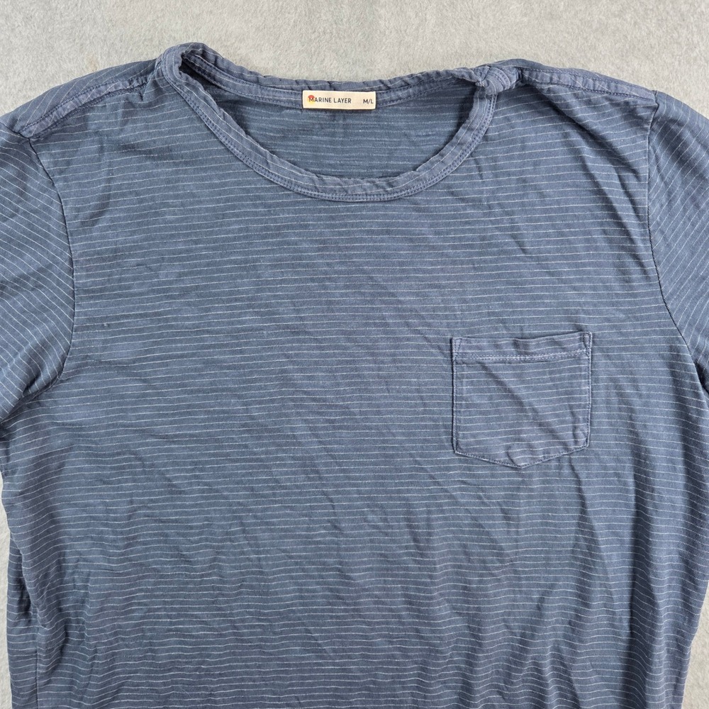 Marine Layer T-Shirt Mens M/L Blue Striped Short Sleeve Pocket Tee